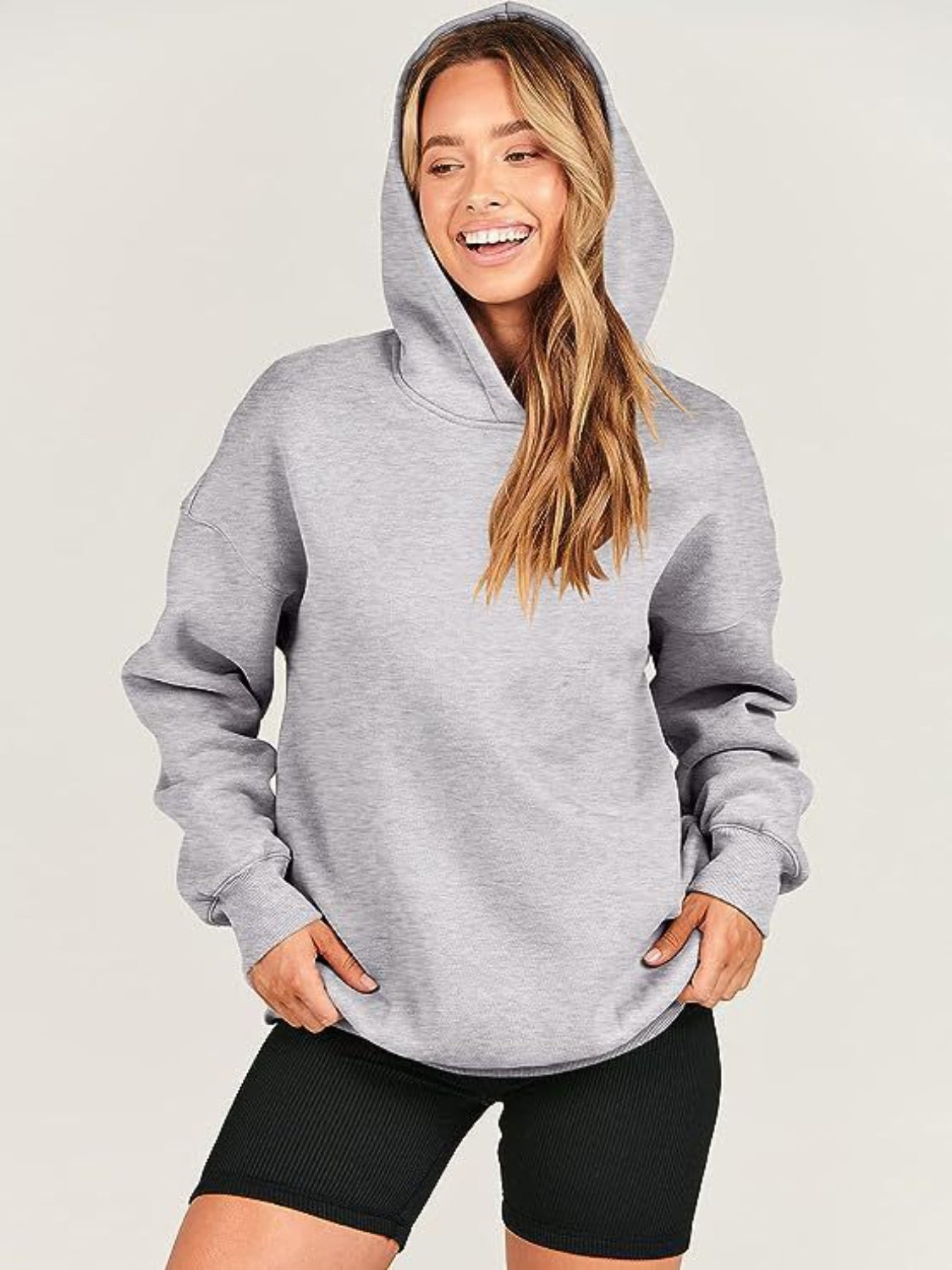 Dropped Shoulder Long Sleeve Hoodie-TOPS / DRESSES-[Adult]-[Female]-2022 Online Blue Zone Planet