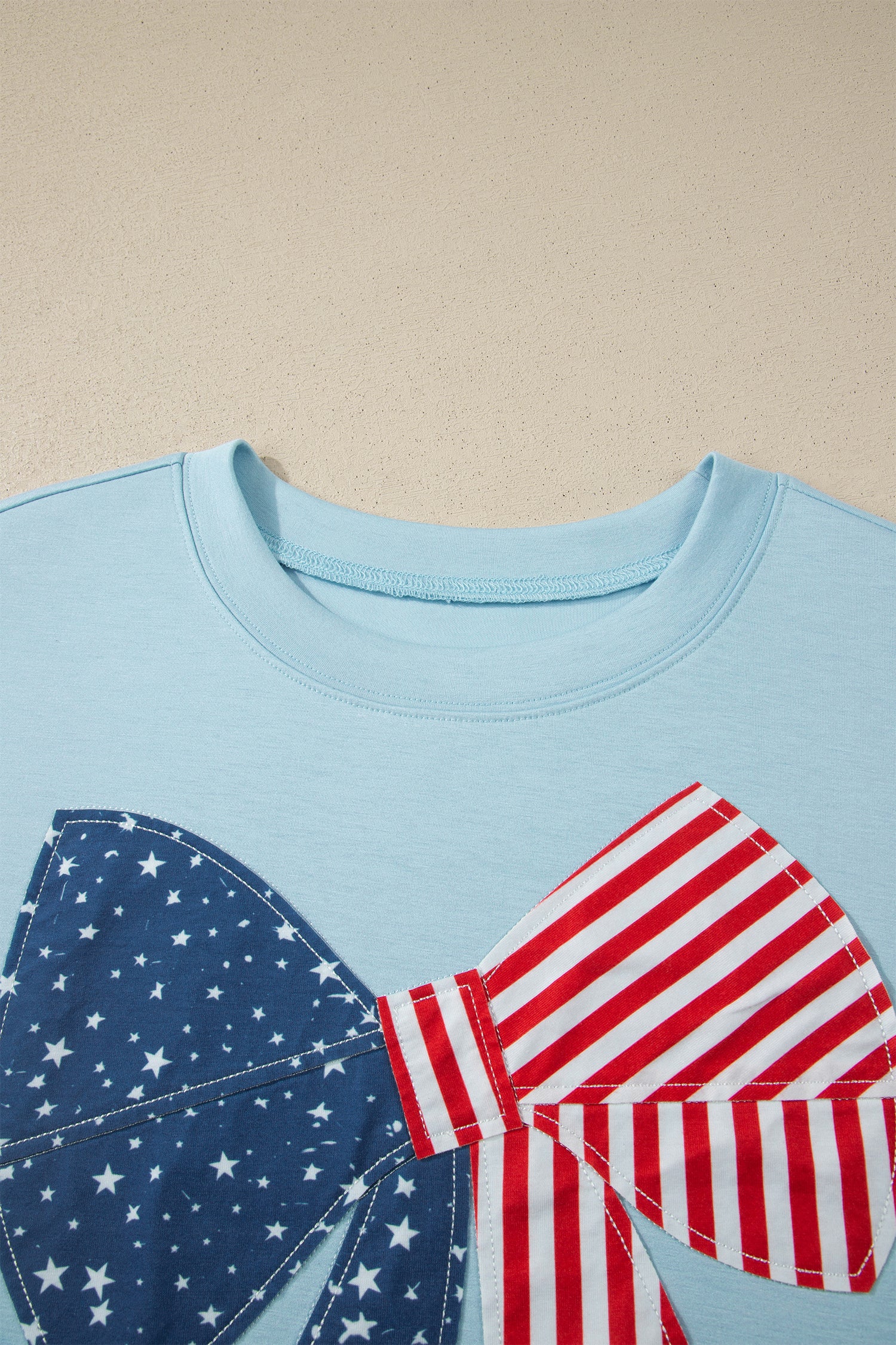 Beau Blue Plus Size Patriotic Bow Patchwork Graphic T-Shirt-Plus Size/Plus Size Tops/Plus Size Tops & Tees-[Adult]-[Female]-2022 Online Blue Zone Planet