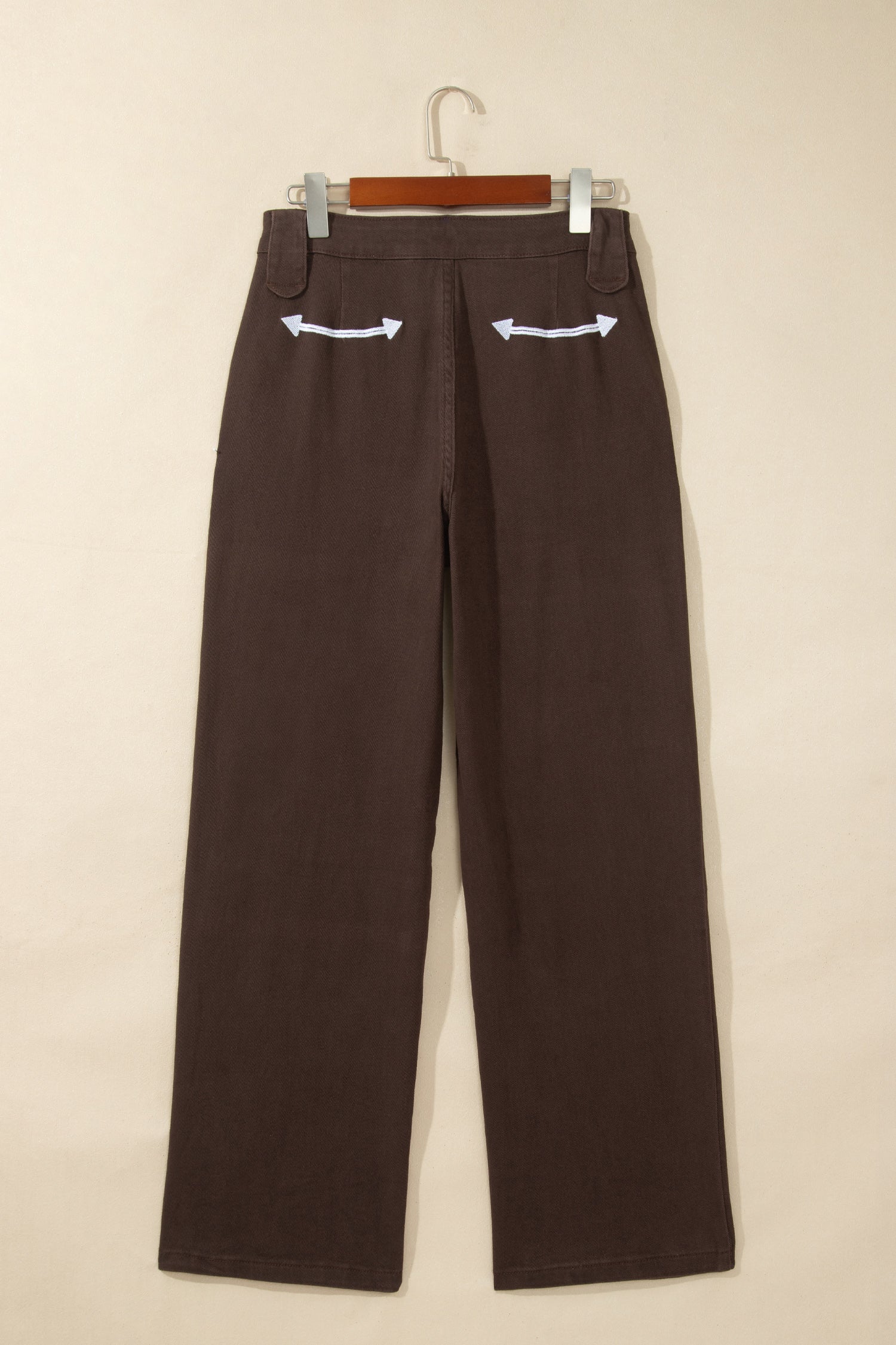 Coffee Western Colorblock Pockets Button Fly Decorative Belt Loops Straight Leg Jeans-Bottoms/Jeans-[Adult]-[Female]-2022 Online Blue Zone Planet