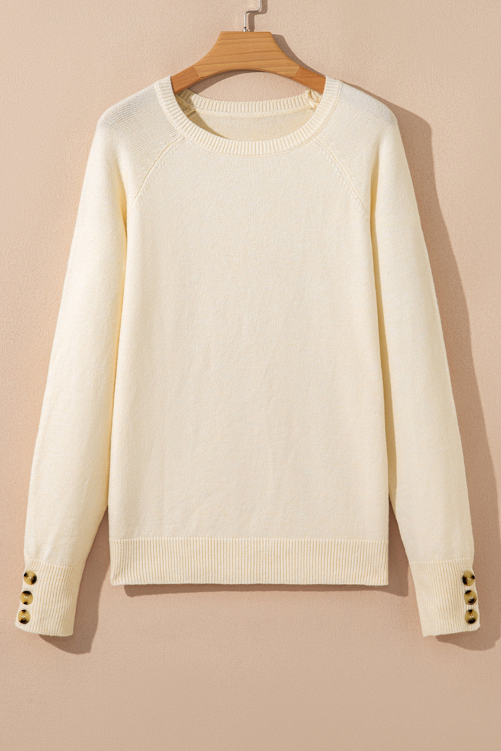 White Buttoned Bishop Sleeve Crew Neck Sweater-TOPS / DRESSES-[Adult]-[Female]-2022 Online Blue Zone Planet