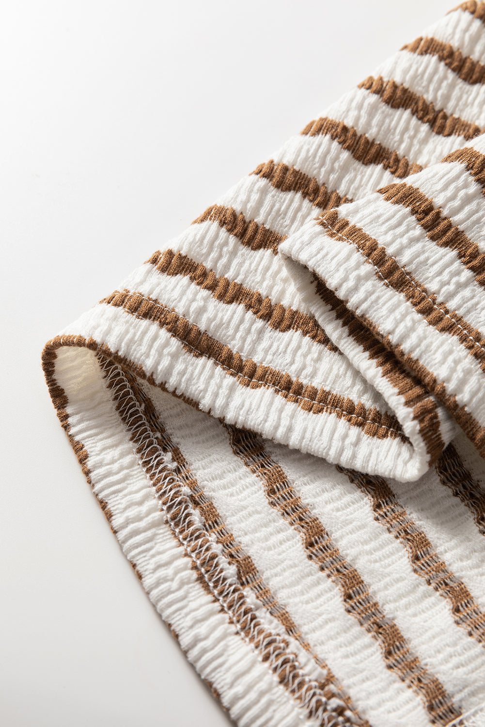 Khaki Stripe Buttoned V Neck Textured Hooded Plus Size Top-Tops / Dresses-[Adult]-[Female]-2022 Online Blue Zone Planet