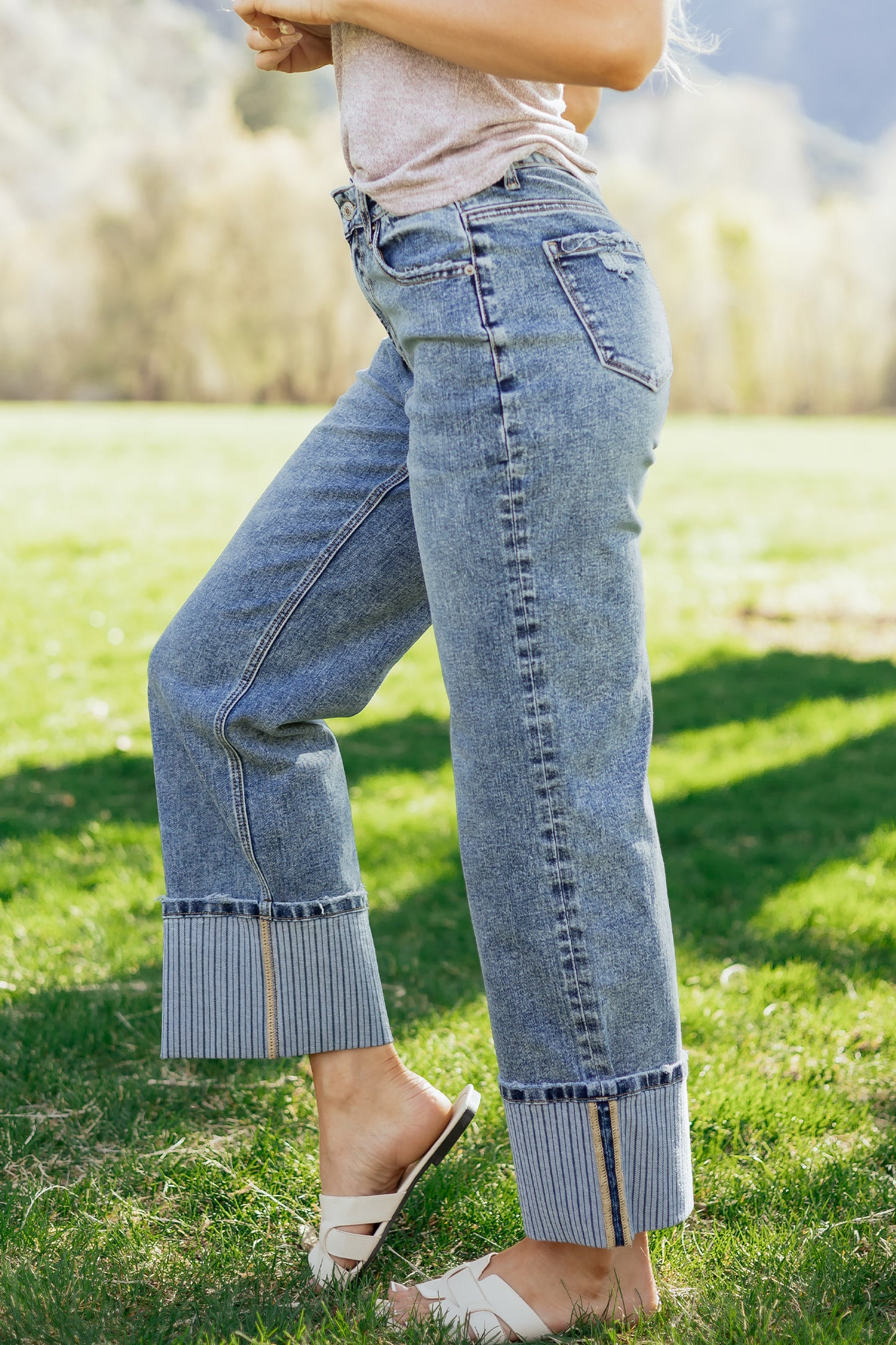 Ashleigh Blue Cuffed Straight Loose Jeans-Bottoms/Jeans-[Adult]-[Female]-2022 Online Blue Zone Planet