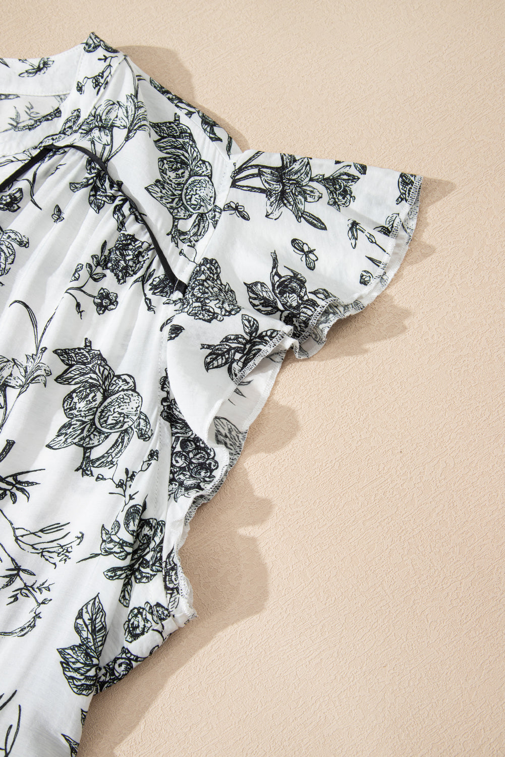 Black Floral Print Piping Trim Notched Neck Ruffle Sleeve Plus Size Long Dress-TOPS / DRESSES-[Adult]-[Female]-2022 Online Blue Zone Planet