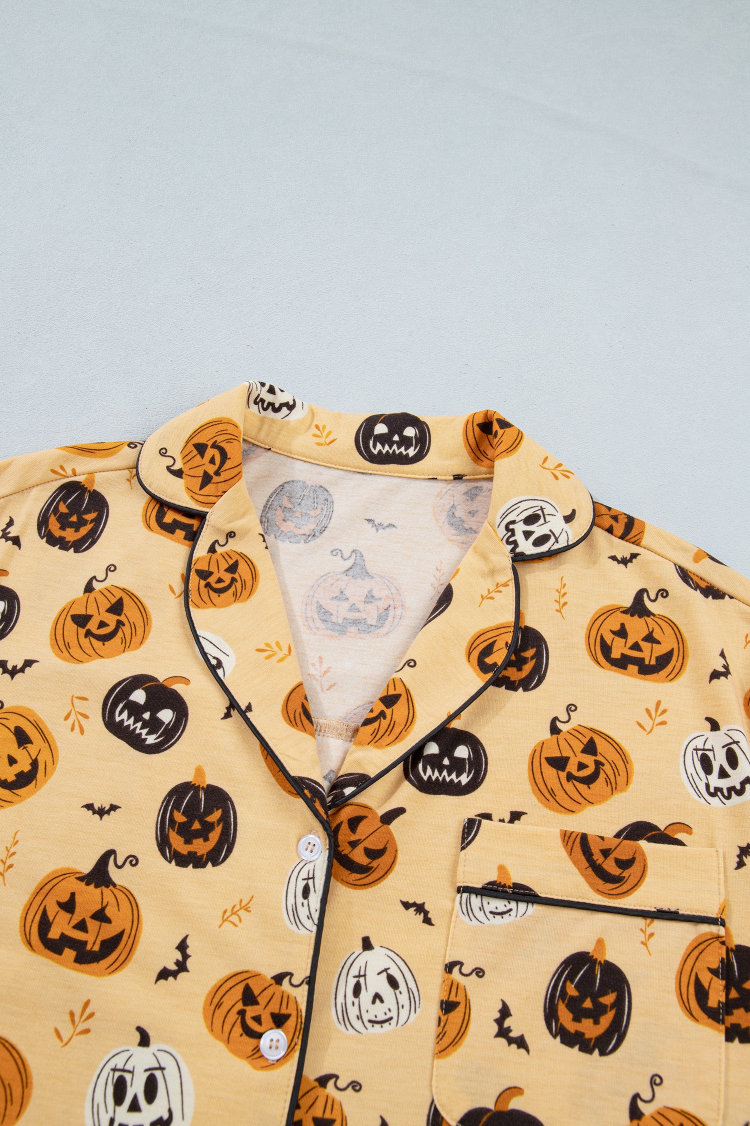 Orange Long Sleeve Ruffle Pumpkin Face Print Two Piece Lounge Set-Loungewear & Sleepwear/Loungewear-[Adult]-[Female]-2022 Online Blue Zone Planet