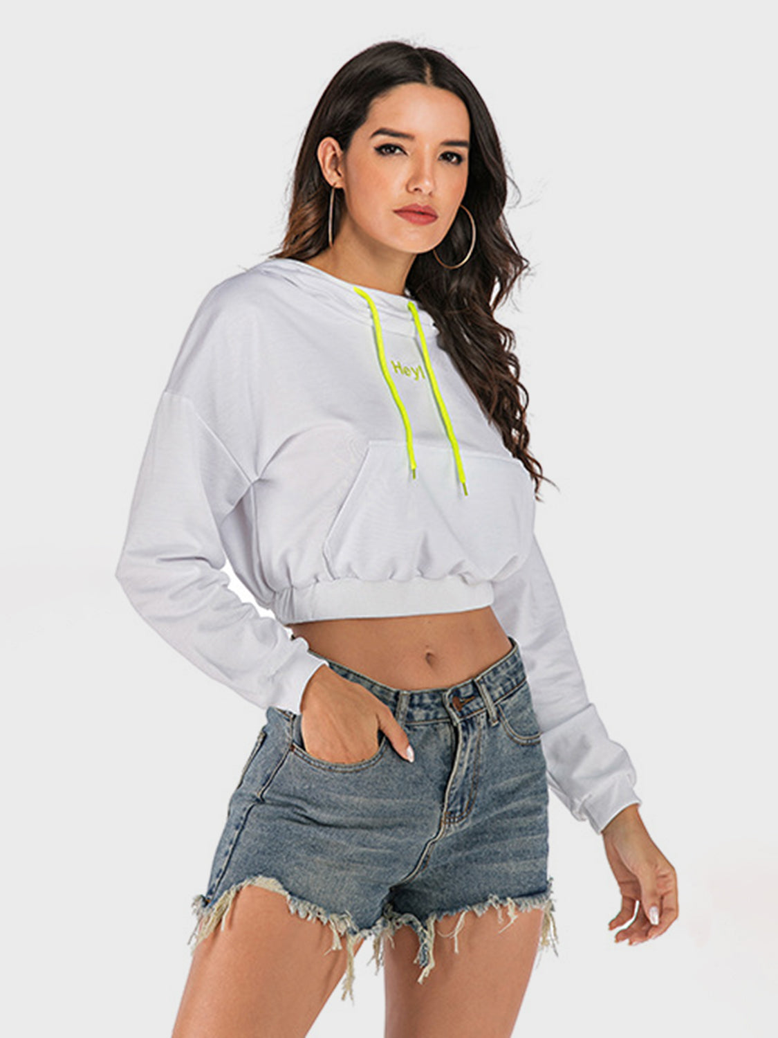 Perfee Drawstring Letter Long Sleeve Hoodie-TOPS / DRESSES-[Adult]-[Female]-White-S-2022 Online Blue Zone Planet