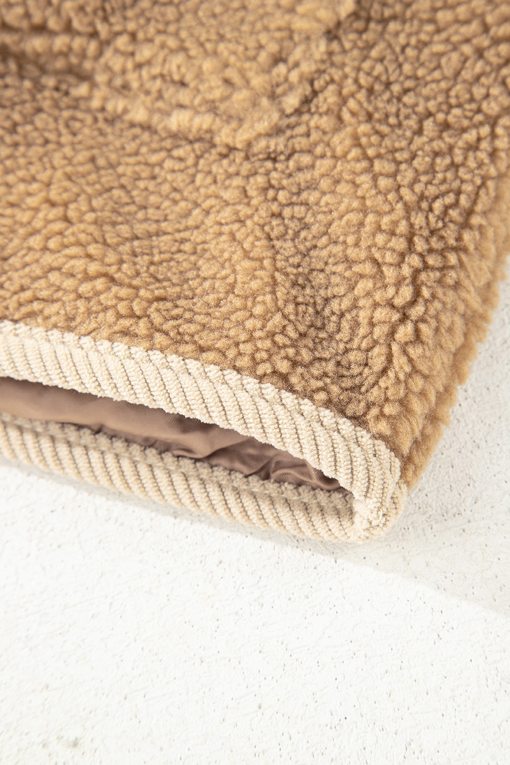 Light French Beige Puffy Plush Corduroy Edge Patchwork Jacket with Big Pockets-Outerwear/Jackets-[Adult]-[Female]-2022 Online Blue Zone Planet