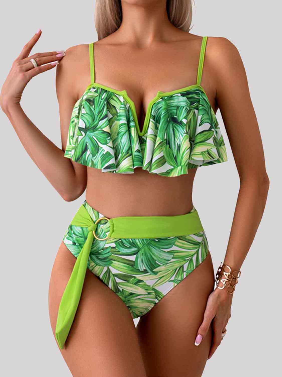 Spaghetti Strap Notched Bikini Set-TOPS / DRESSES-[Adult]-[Female]-Light Green-S-2022 Online Blue Zone Planet