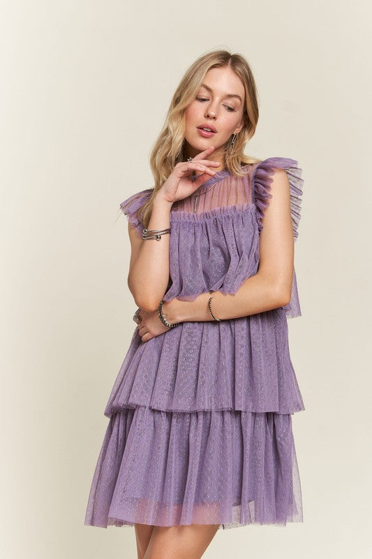 ADORA Layered Ruffled Cap Sleeve Mesh Dress-TOPS / DRESSES-[Adult]-[Female]-Mauve-S-2022 Online Blue Zone Planet