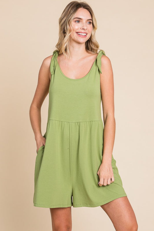 Blue Zone Planet | Culture Code Full Size Shoulder Knot Baggy Romper-TOPS / DRESSES-[Adult]-[Female]-Happy Olive-S-2022 Online Blue Zone Planet