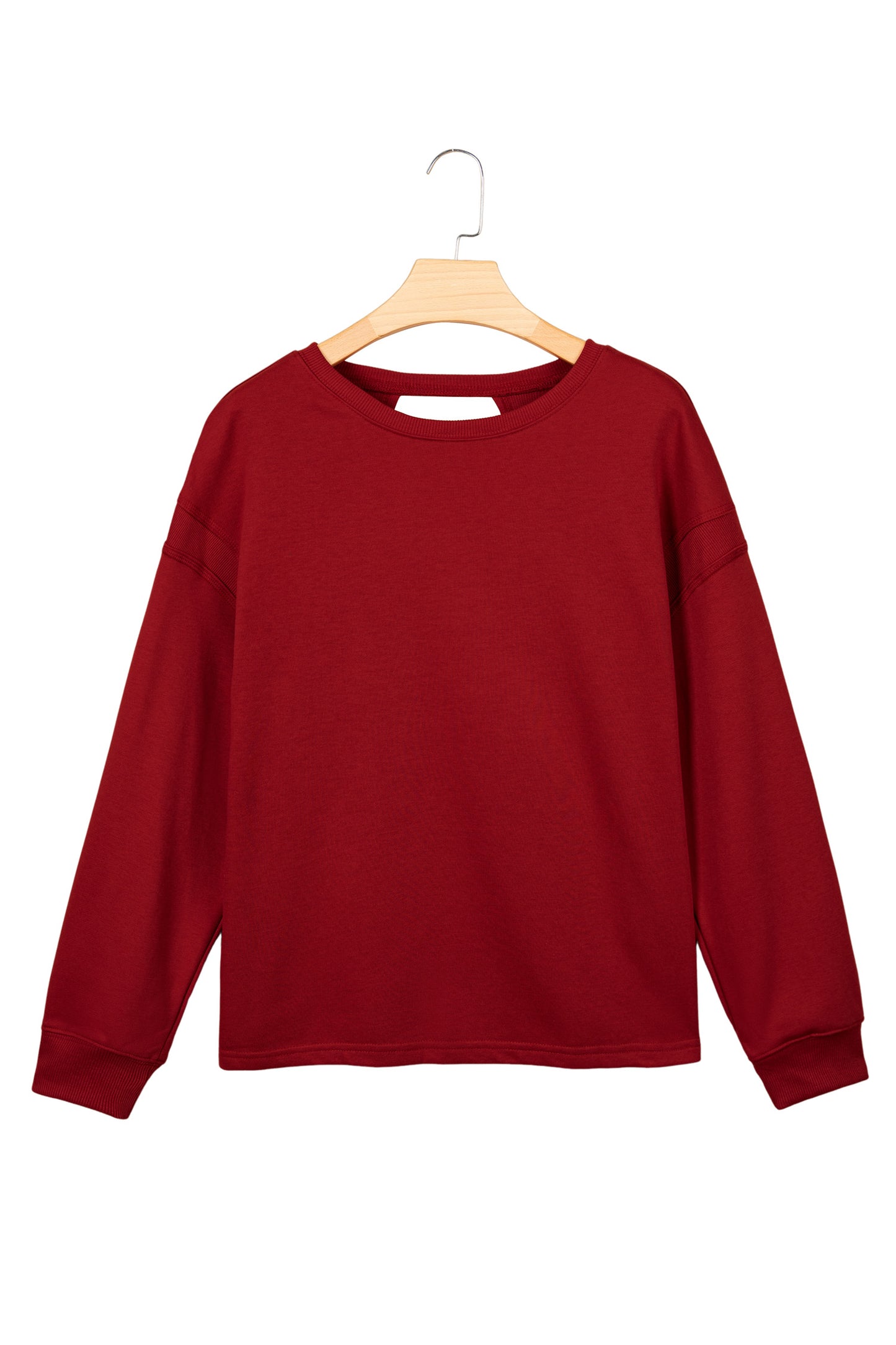 Racing Red Ribbed Detail Drop Shoulder Cutout Back Sweatshirt-Tops/Sweatshirts & Hoodies-[Adult]-[Female]-2022 Online Blue Zone Planet