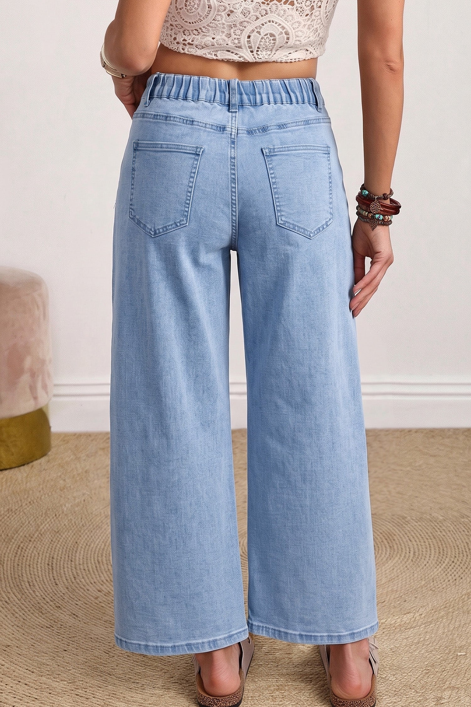 Beau Blue Solid Color Square Patch Pocket Ankle-length Barrel Jeans-Bottoms/Jeans-[Adult]-[Female]-2022 Online Blue Zone Planet