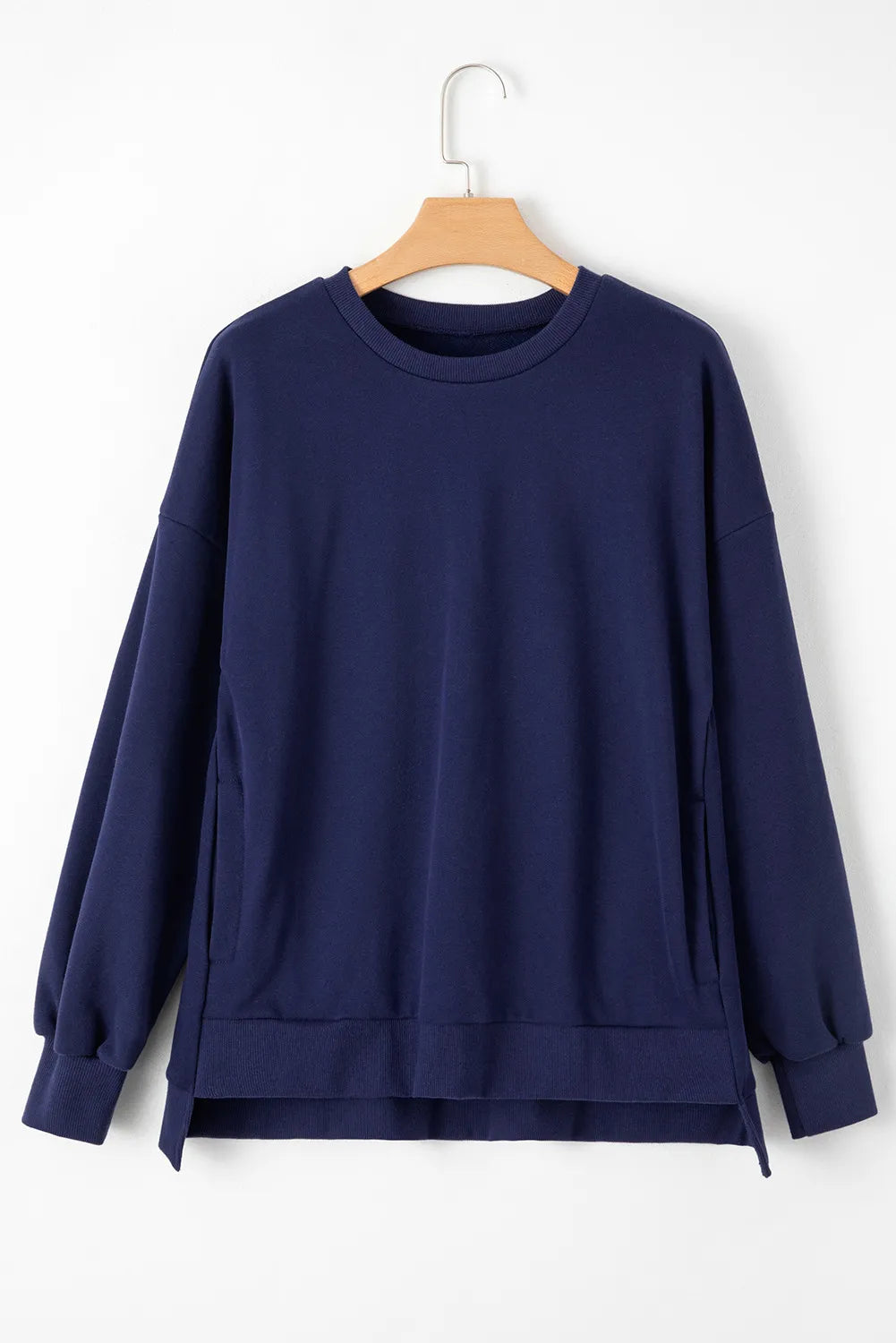 Round Neck Long Sleeve Sweatshirt-TOPS / DRESSES-[Adult]-[Female]-Dark Navy-S-2022 Online Blue Zone Planet