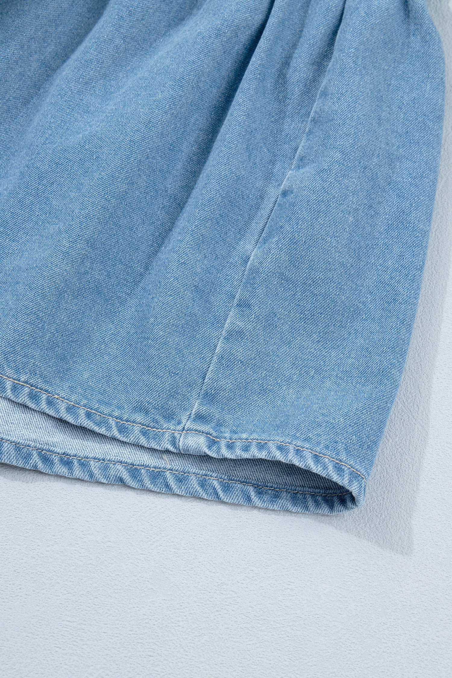 Beau Blue Button Down Short Puff Sleeve Ruffle Hem Patchwork Denim Dress-TOPS / DRESSES-[Adult]-[Female]-2022 Online Blue Zone Planet