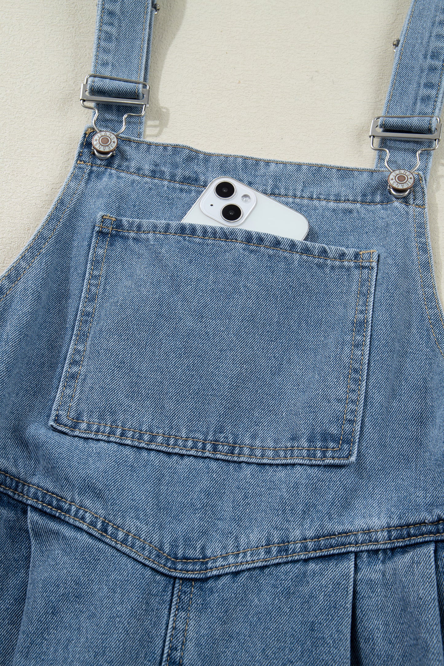 Dusk Blue Pleated Wide Leg Retro Pocketed Denim Jumpsuit-Bottoms/Jumpsuits & Rompers-[Adult]-[Female]-2022 Online Blue Zone Planet