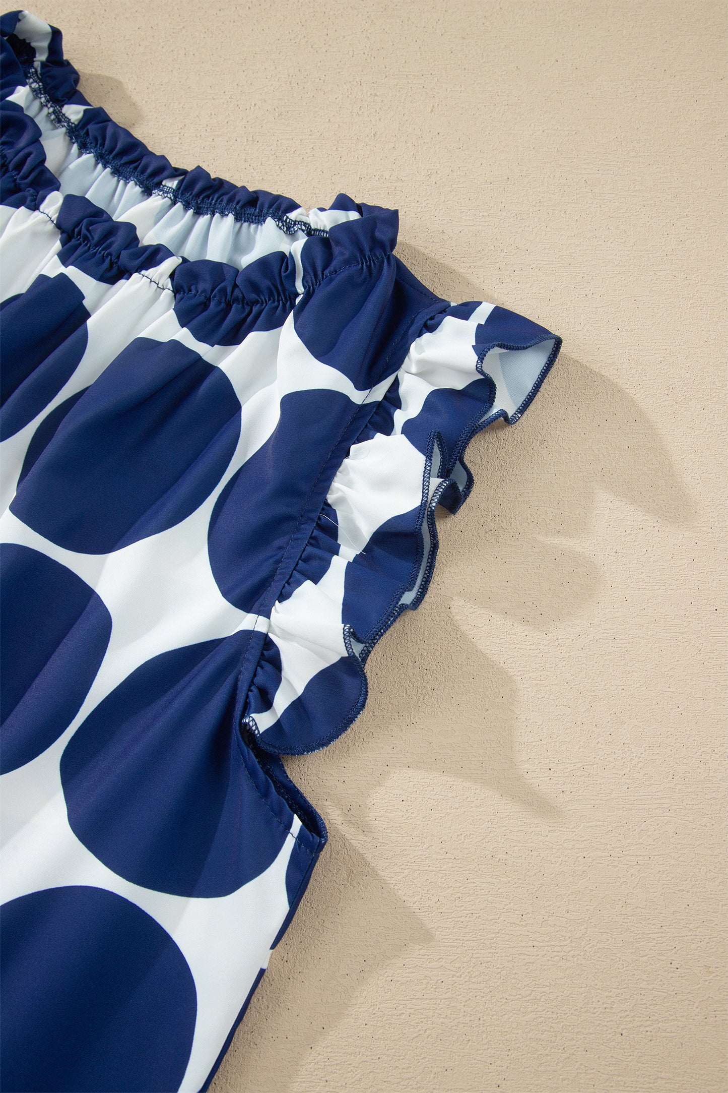Blue Polka Dot Print Frilled Round Neck Shift Tank Top-Tops/Tank Tops-[Adult]-[Female]-2022 Online Blue Zone Planet