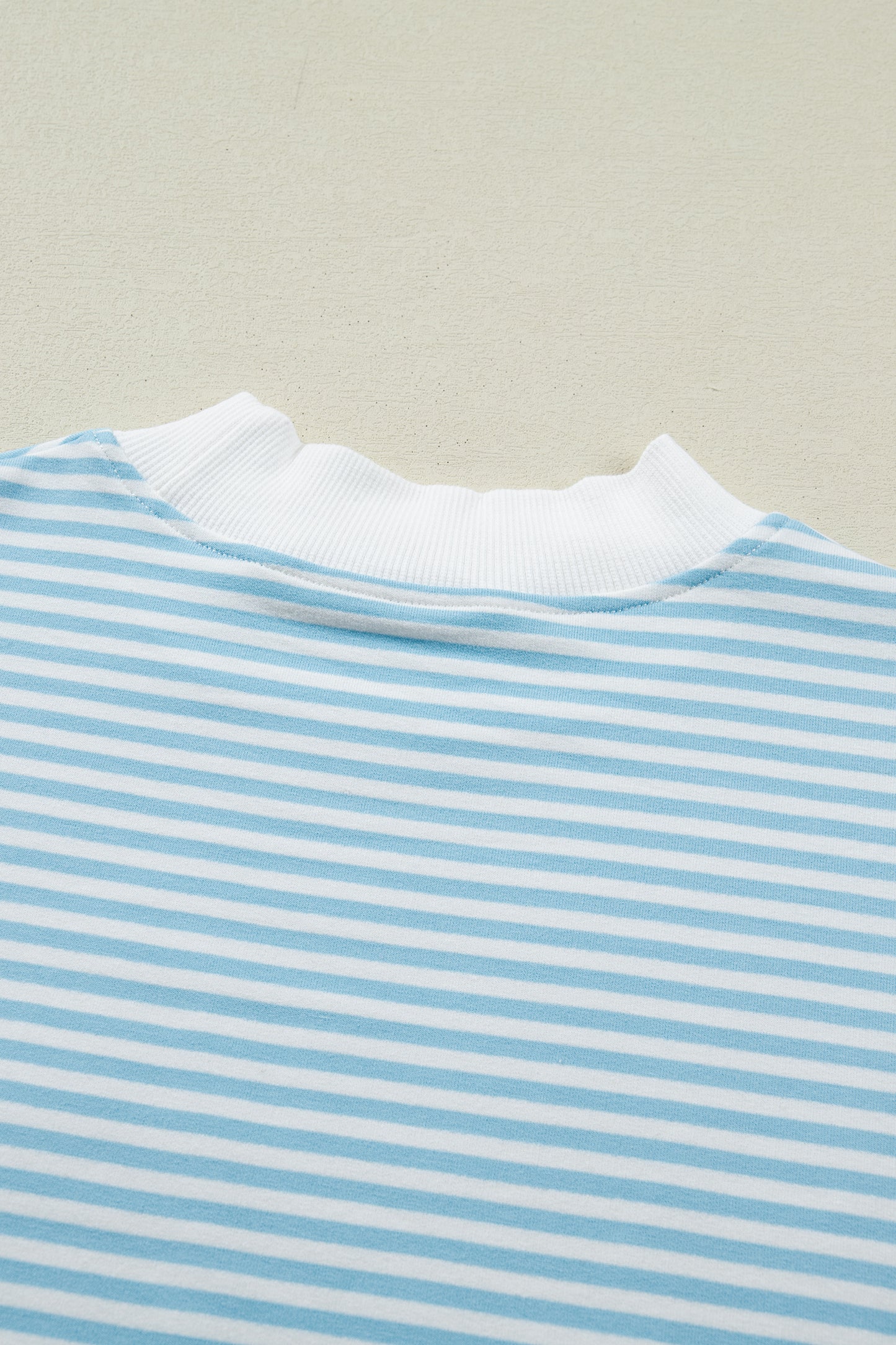 Pink Stripe Cuffed Sleeve Contrast Mock Neck Tee Casual 2pcs Short Set-Two Piece Sets/Short Sets-[Adult]-[Female]-2022 Online Blue Zone Planet