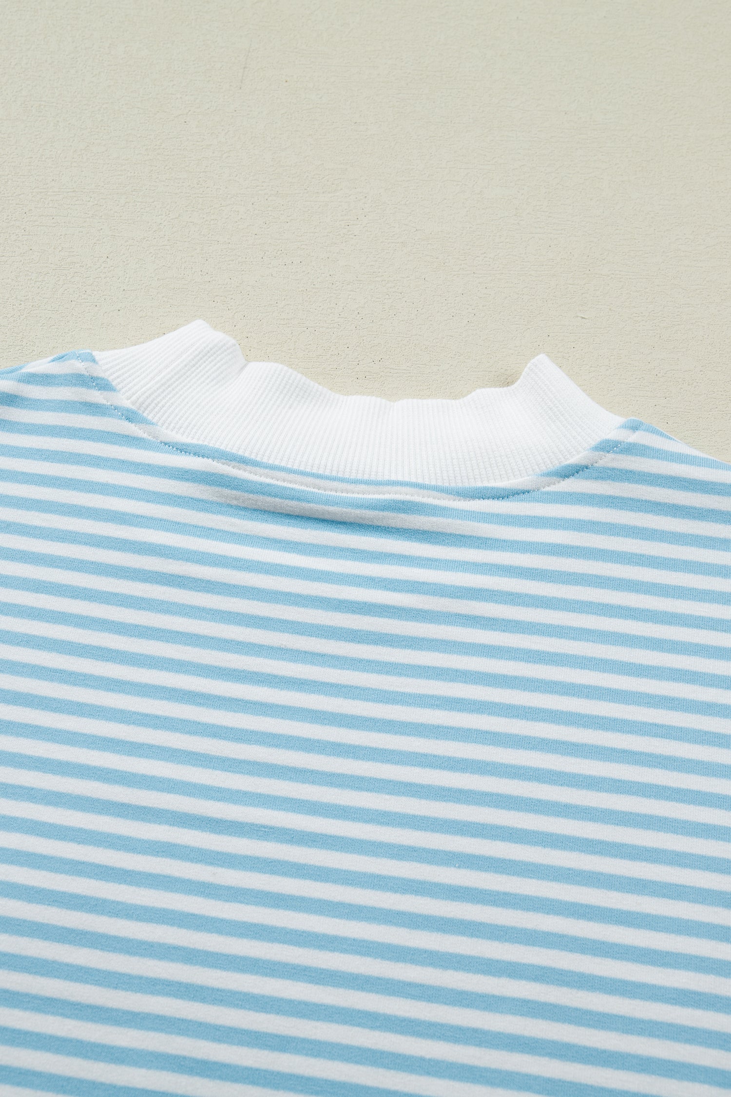Pink Stripe Cuffed Sleeve Contrast Mock Neck Tee Casual 2pcs Short Set-Two Piece Sets/Short Sets-[Adult]-[Female]-2022 Online Blue Zone Planet