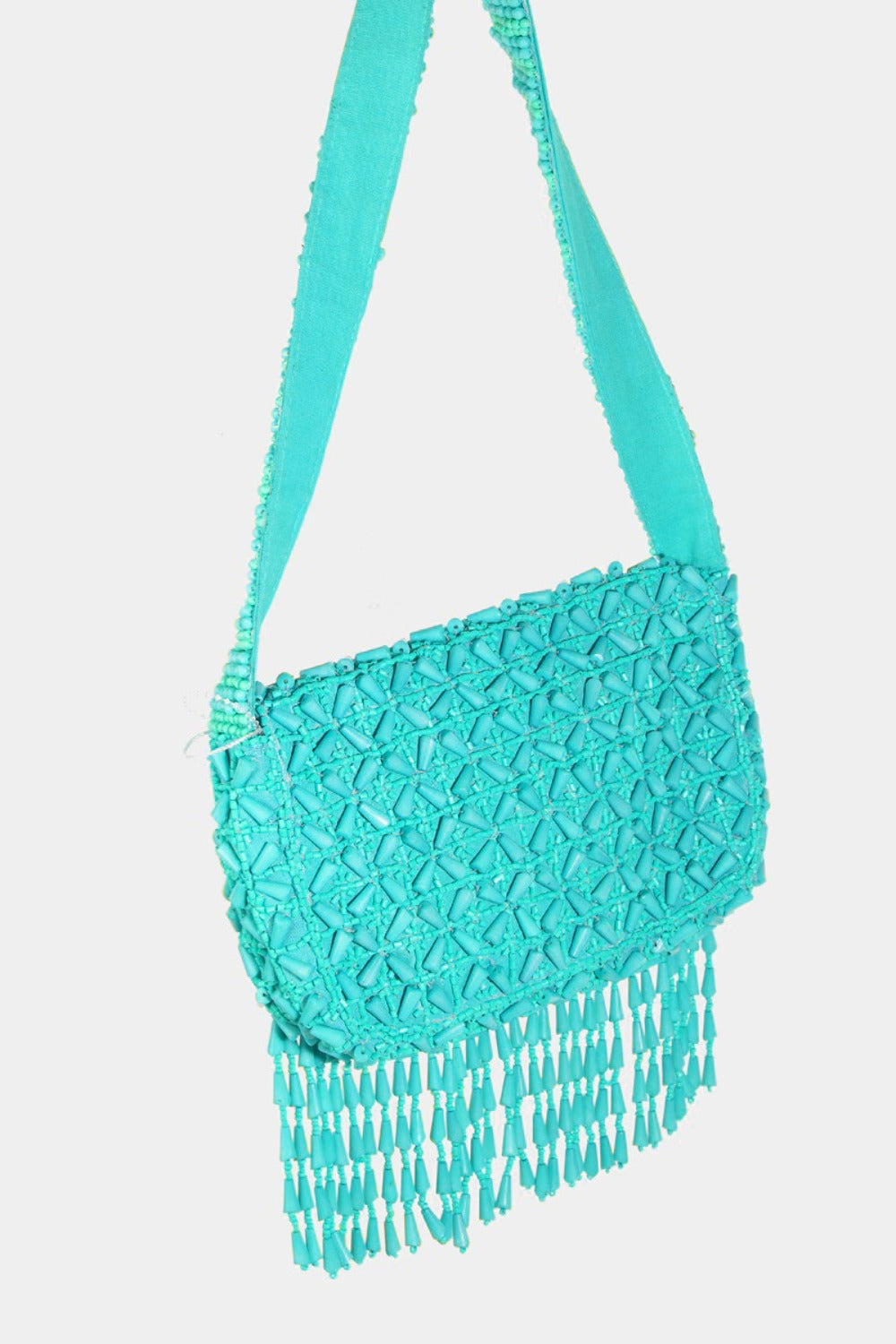 Fame Beaded Fringe Rectangle Shoulder Bag-HANDBAGS-[Adult]-[Female]-Tiffany Blue-One Size-2022 Online Blue Zone Planet