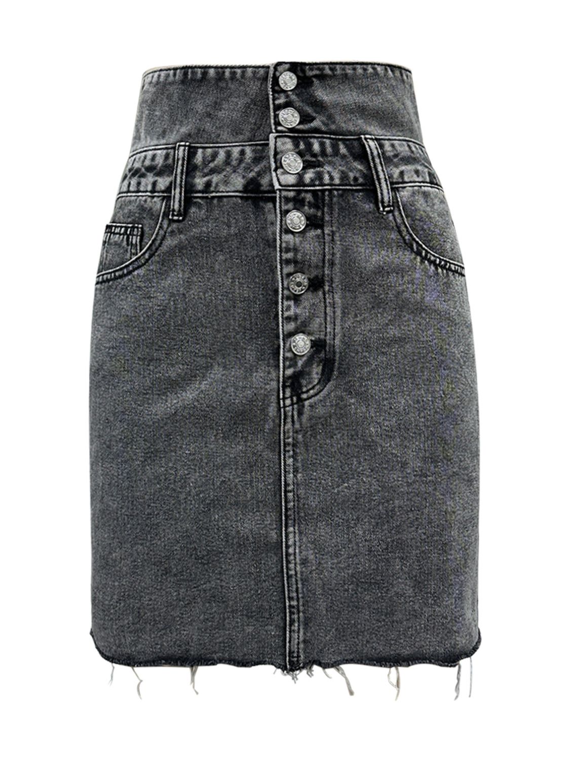 Raw Hem High Waist Denim Skirt-BOTTOMS SIZES SMALL MEDIUM LARGE-[Adult]-[Female]-2022 Online Blue Zone Planet