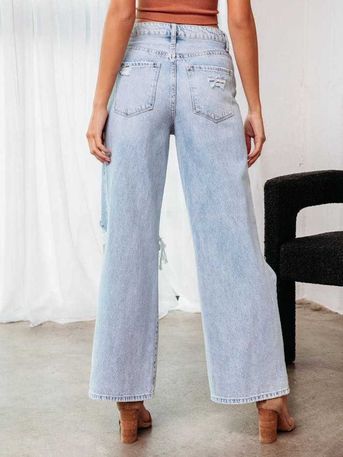 Distressed Wide Leg Jeans with Pockets-TOPS / DRESSES-[Adult]-[Female]-2022 Online Blue Zone Planet