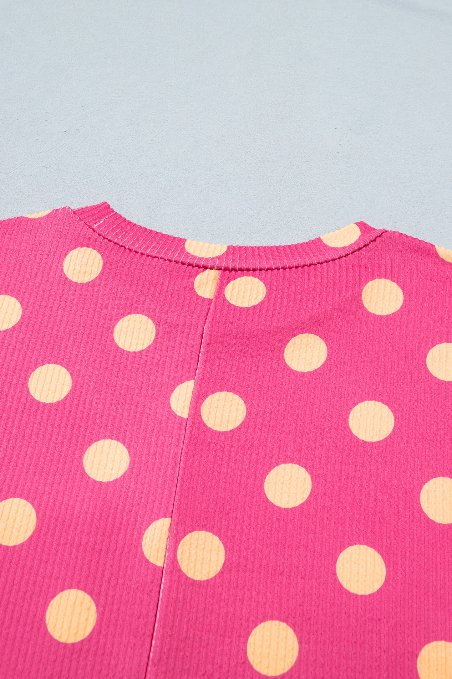 Pink Polka Dot Round Neck Drop Shoulder Patch Pocket Jacquard Texture Top-Tops/Tops & Tees-[Adult]-[Female]-2022 Online Blue Zone Planet
