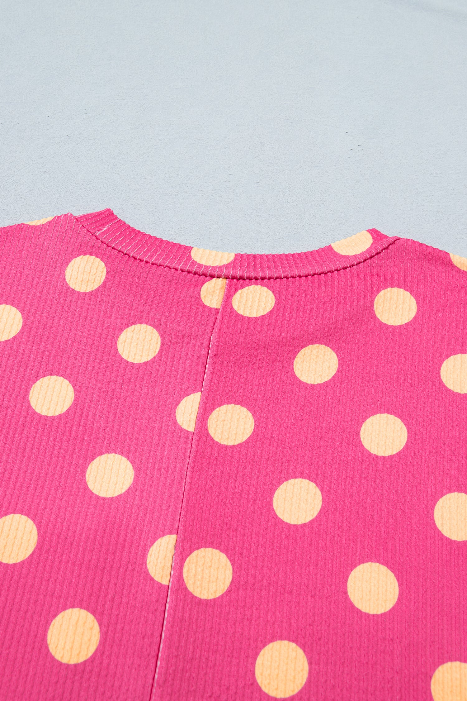 Pink Polka Dot Round Neck Drop Shoulder Patch Pocket Jacquard Texture Top-Tops/Tops & Tees-[Adult]-[Female]-2022 Online Blue Zone Planet