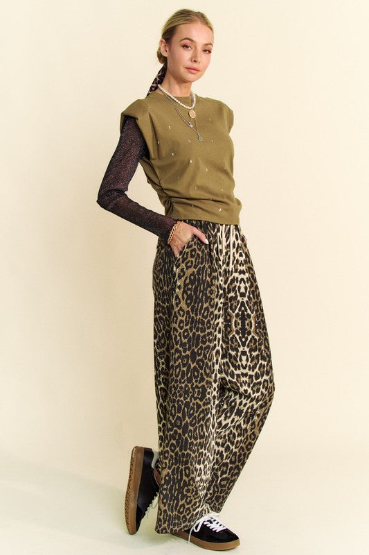 Davi & Dani Leopard Wide Leg Pants-BOTTOM SIZES SMALL MEDIUM LARGE-[Adult]-[Female]-2022 Online Blue Zone Planet