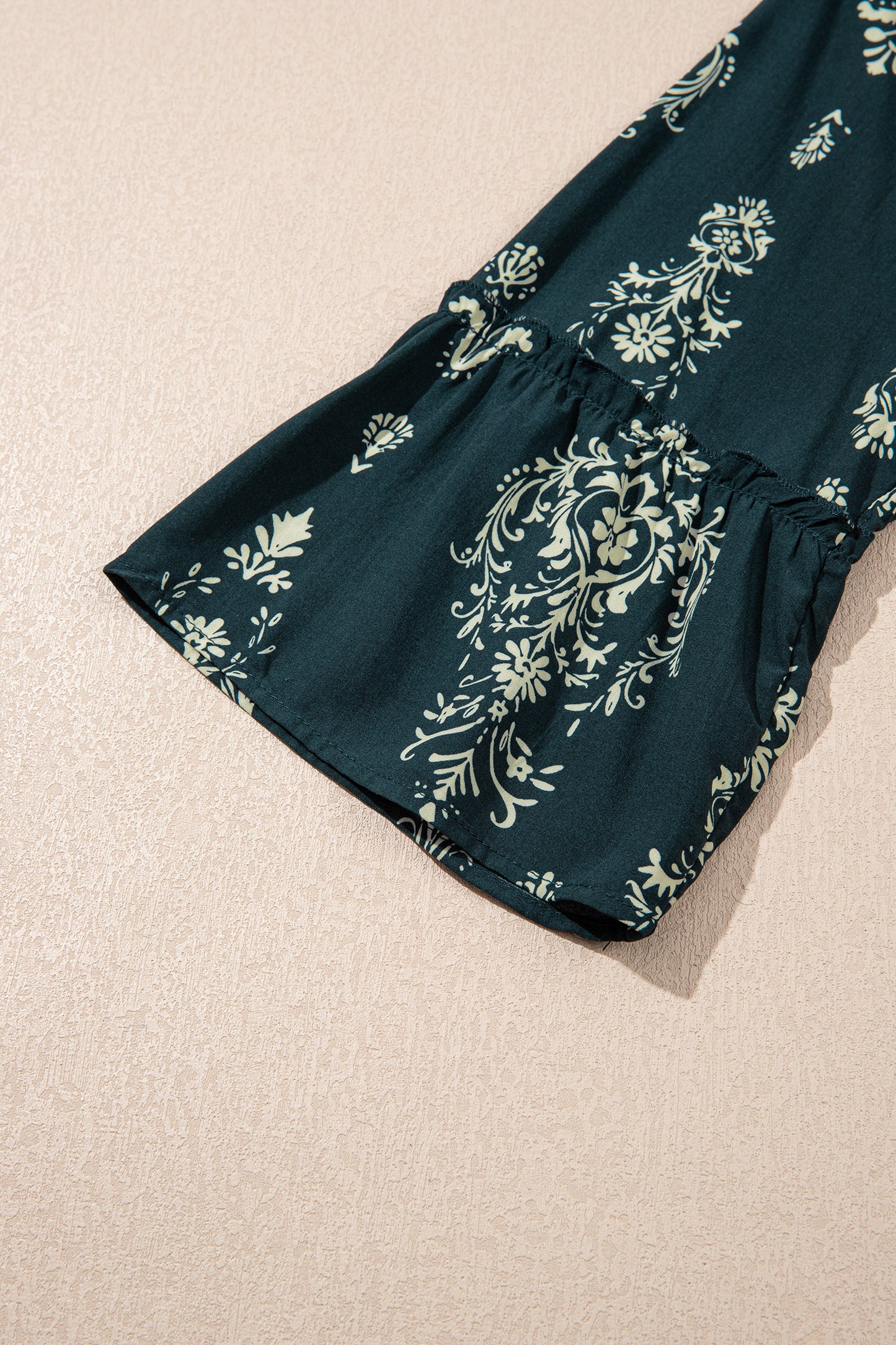 Blue Boho Floral Print Lettuce Trim 3/4 Sleeve Mini Dress-TOPS / DRESSES-[Adult]-[Female]-2022 Online Blue Zone Planet