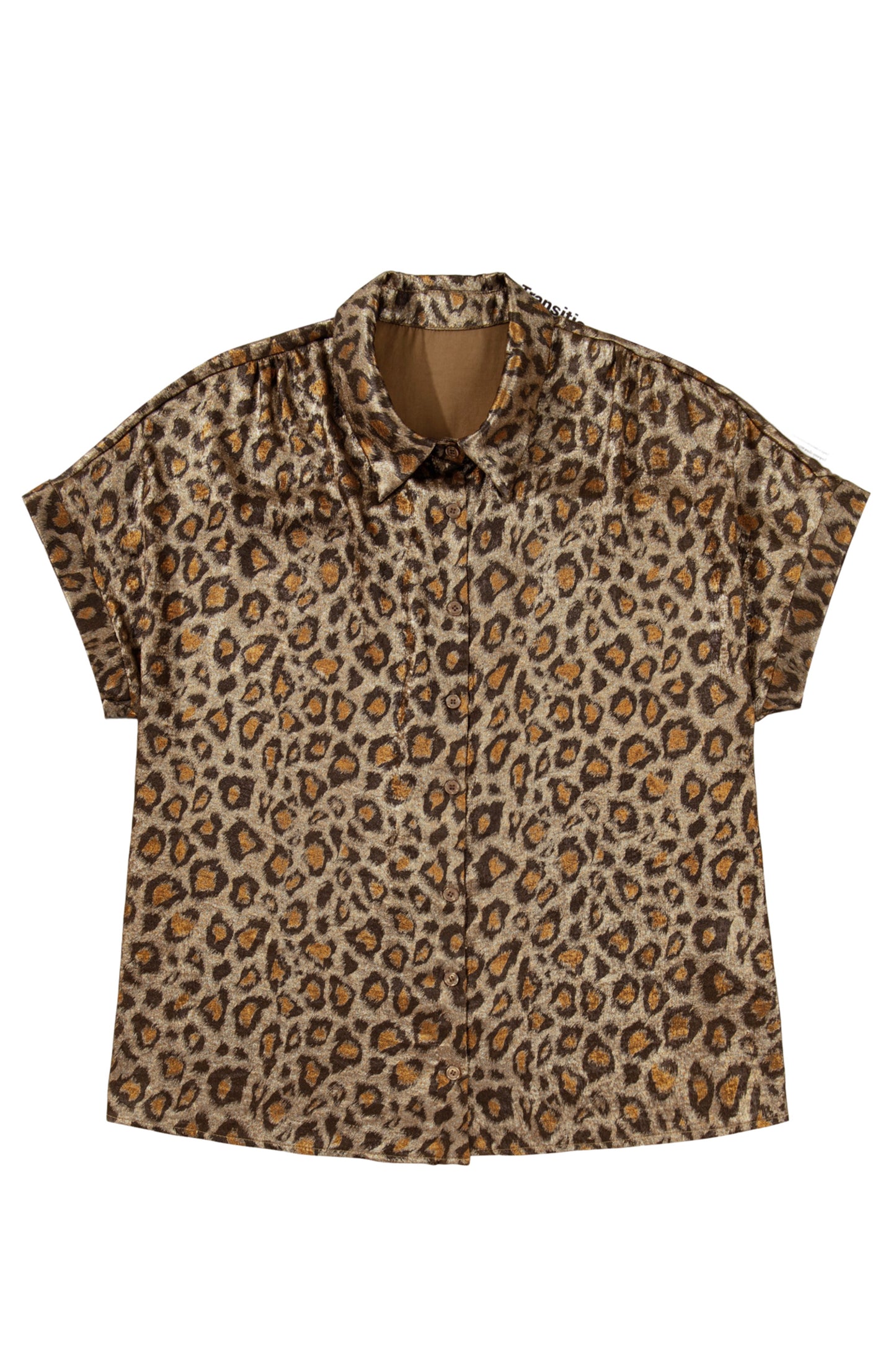 Gold Plus Size Leopard Print Short Sleeve Dolman Shirt-Plus Size/Plus Size Tops/Plus Size Blouses & Shirts-[Adult]-[Female]-2022 Online Blue Zone Planet