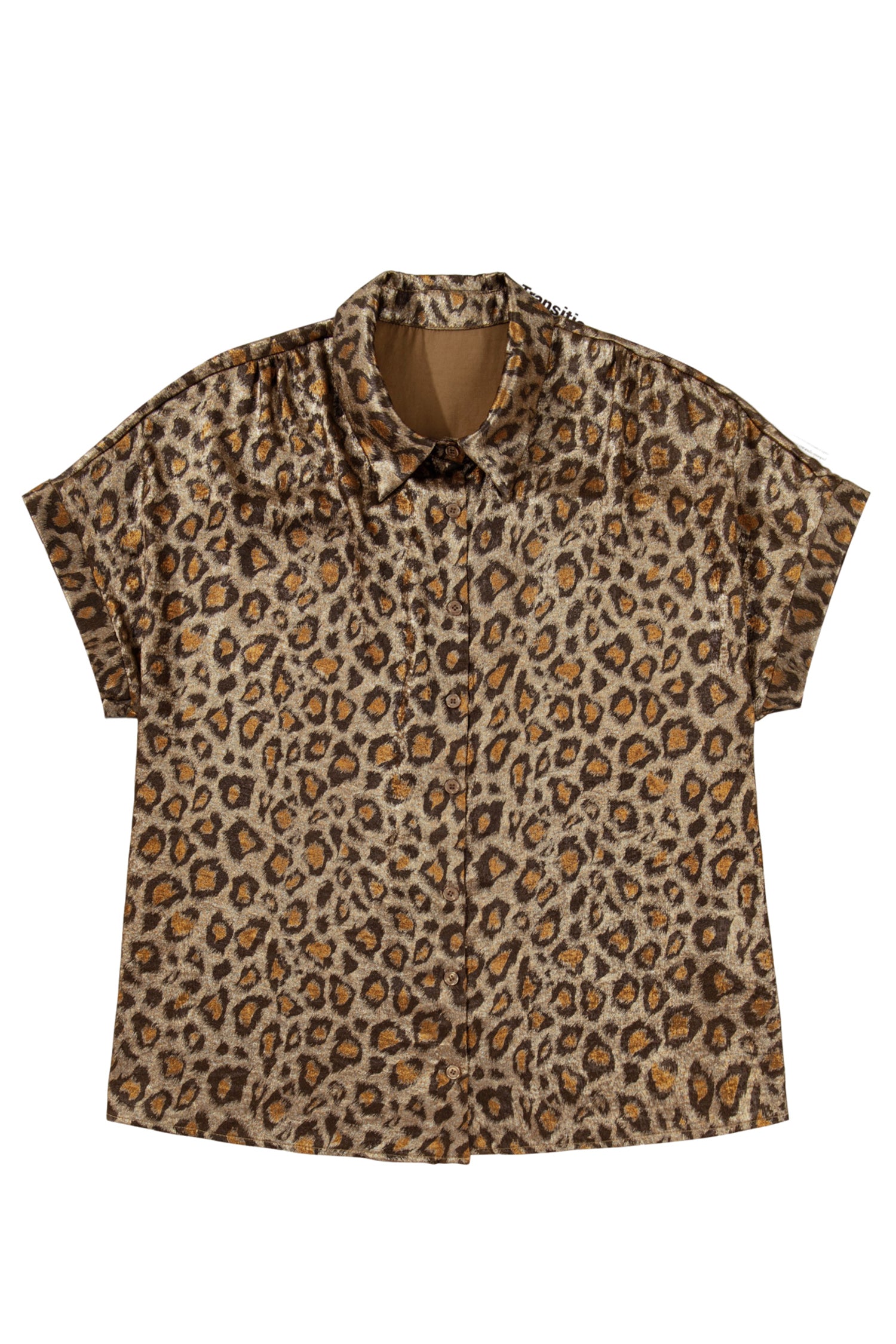 Gold Plus Size Leopard Print Short Sleeve Dolman Shirt-Plus Size/Plus Size Tops/Plus Size Blouses & Shirts-[Adult]-[Female]-2022 Online Blue Zone Planet