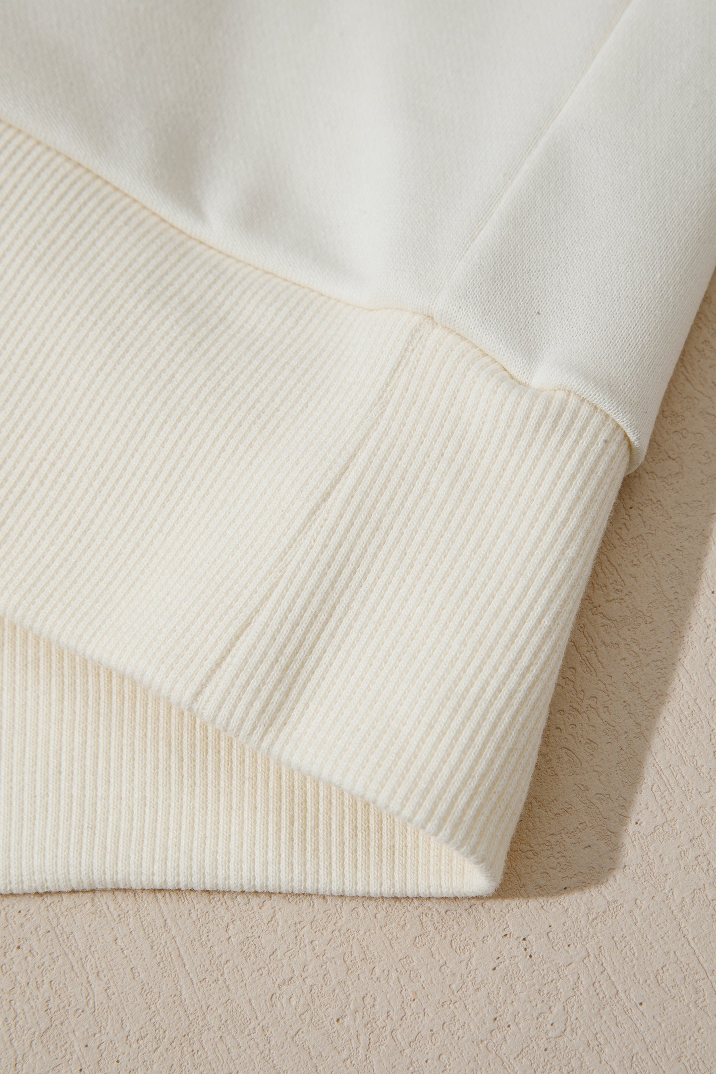 Beige Solid Color Textured Sleeve Patchwork Half Zip Hoodie-Tops/Sweatshirts & Hoodies-[Adult]-[Female]-2022 Online Blue Zone Planet