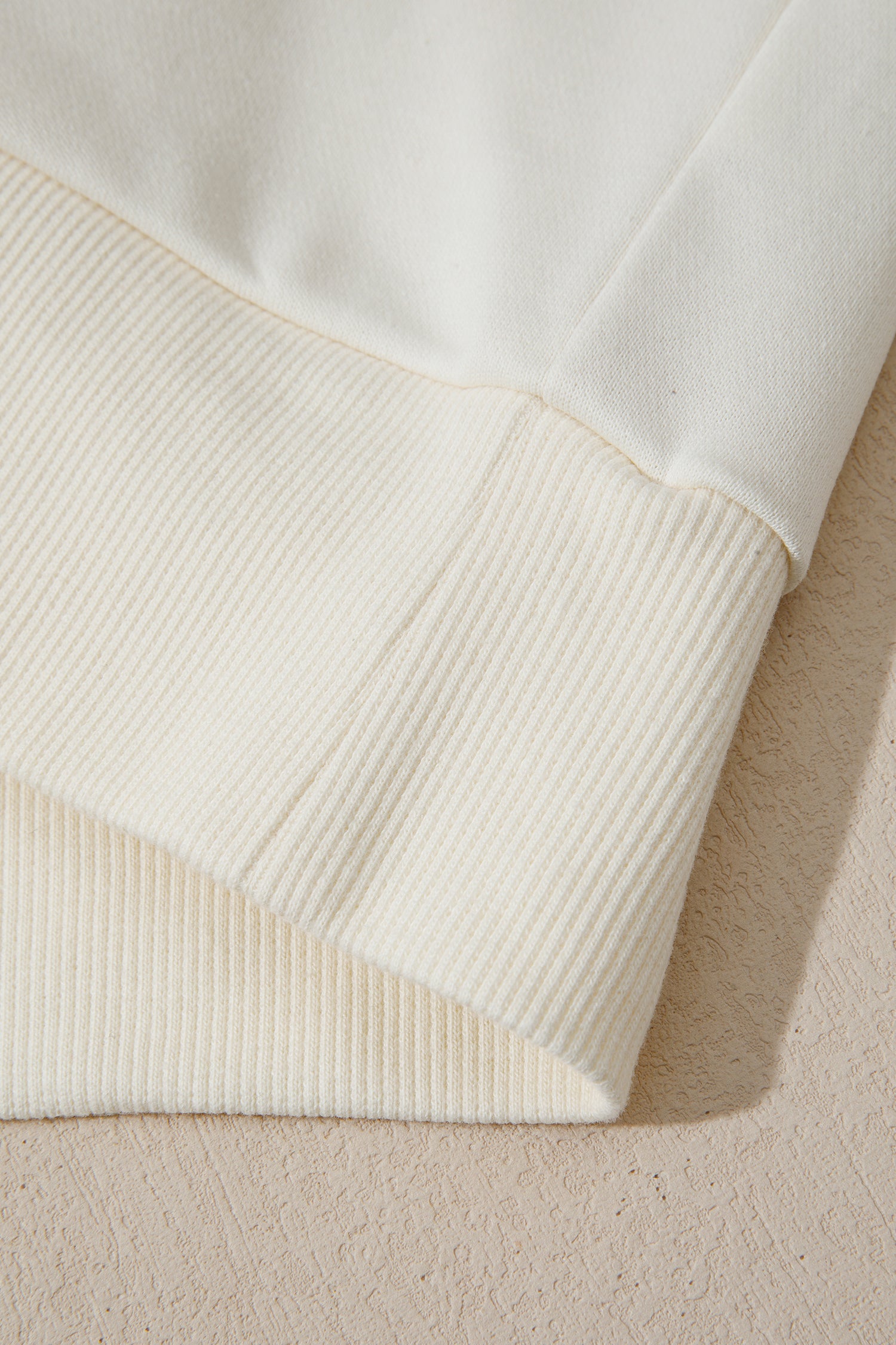 Beige Solid Color Textured Sleeve Patchwork Half Zip Hoodie-Tops/Sweatshirts & Hoodies-[Adult]-[Female]-2022 Online Blue Zone Planet