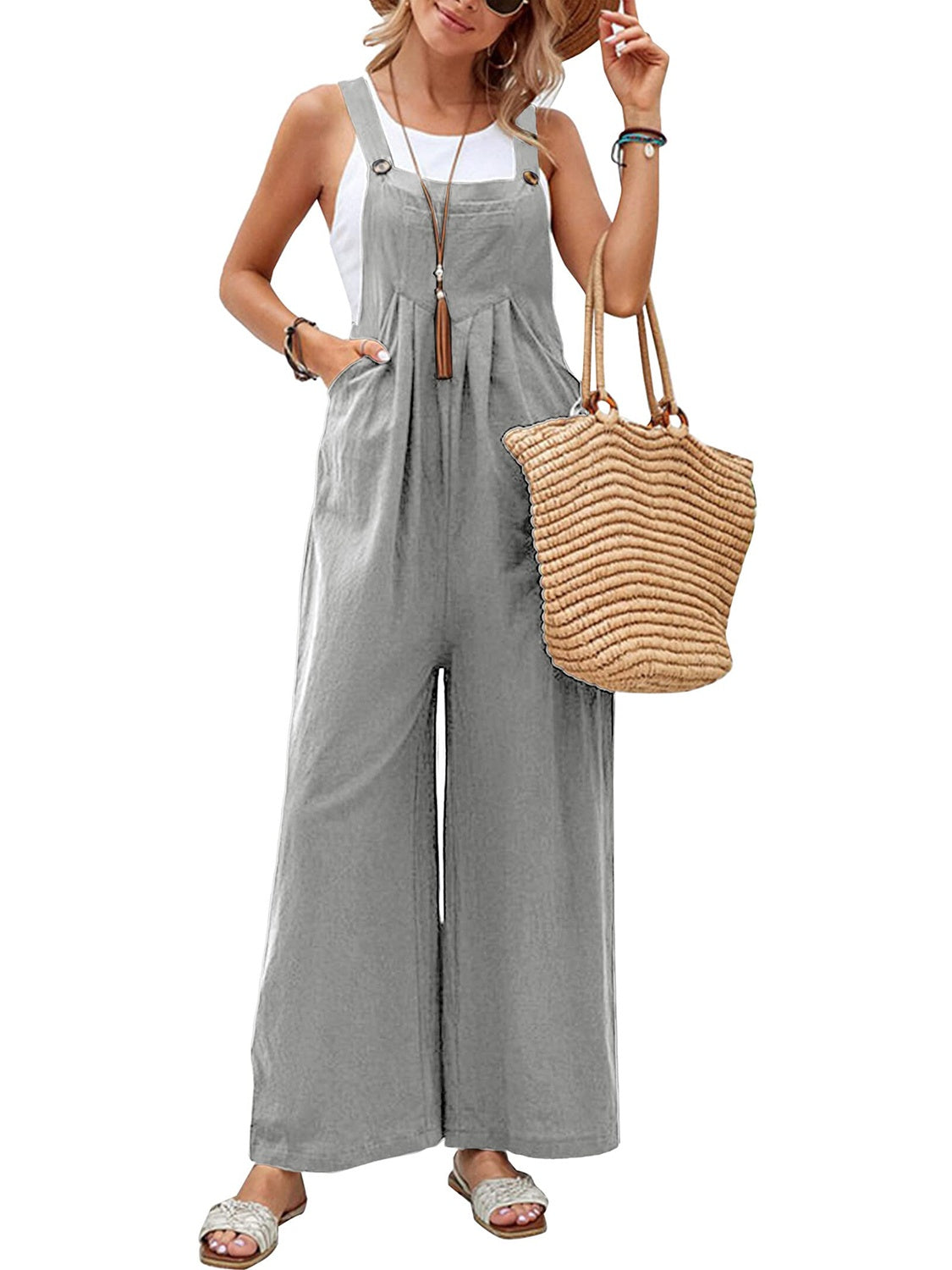 Blue Zone Planet | Full Size Square Neck Wide Strap Overalls-TOPS / DRESSES-[Adult]-[Female]-2022 Online Blue Zone Planet