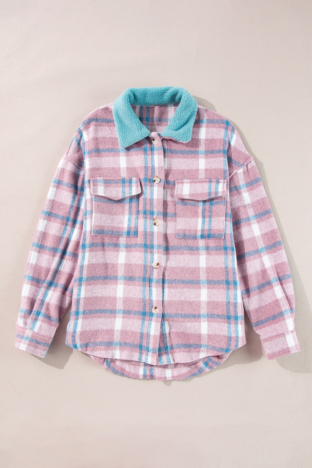 Plaid Collared Neck Flap Pockets Shacket-TOPS / DRESSES-[Adult]-[Female]-2022 Online Blue Zone Planet