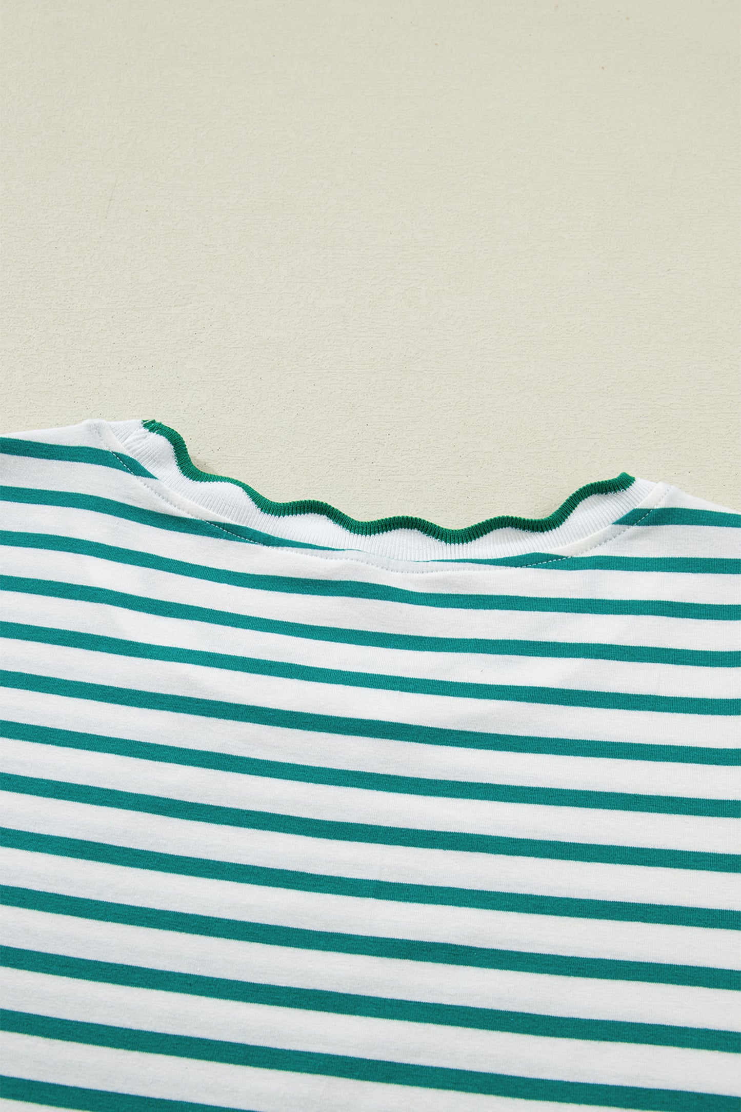 Pink Stripe Scalloped Trim Round Neck T Shirt-Tops/Tops & Tees-[Adult]-[Female]-2022 Online Blue Zone Planet