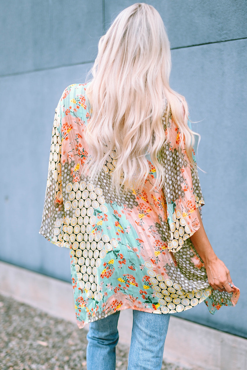 Multicolor Floral Open Sheer Shimmer Kimono-Outerwear/Kimonos-[Adult]-[Female]-Multicolor-ONE SIZE-2022 Online Blue Zone Planet