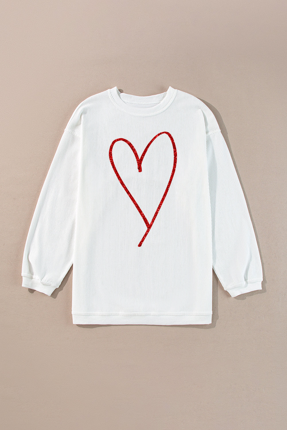 White Glitter Heart Print Corded Graphic Pullover Sweatshirt-Graphic Sweatshirts-[Adult]-[Female]-2022 Online Blue Zone Planet
