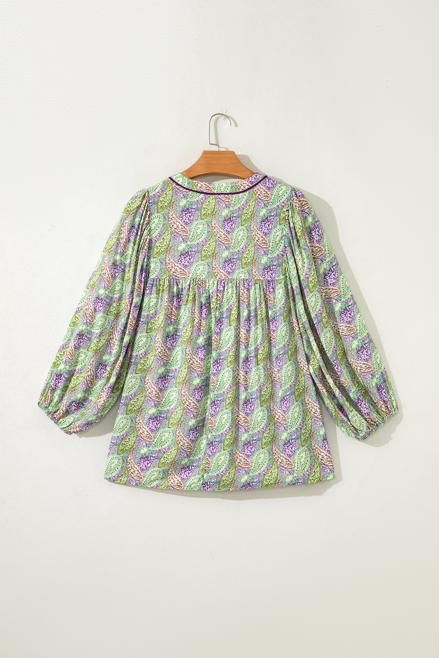 Green Boho Paisley Print Half Puff Sleeve Blouse-Tops/Blouses & Shirts-[Adult]-[Female]-2022 Online Blue Zone Planet