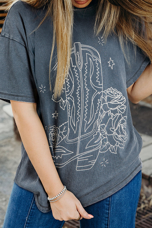 High-Rise Western Cowboy Boots Graphic Tee-Tops/Tops & Tees-[Adult]-[Female]-High-rise-S-2022 Online Blue Zone Planet