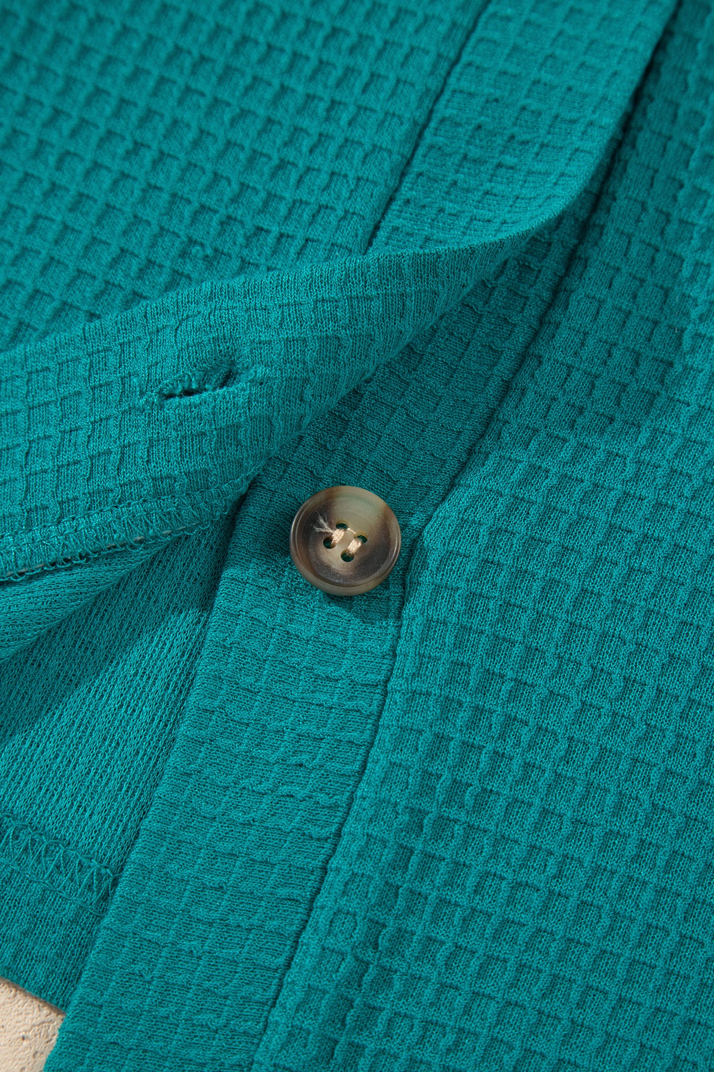 Lapis V Neck Waffle Textured Button Front Tunic Long Sleeve Plus Size Cardigan-Plus Size/Plus Size Outerwear-[Adult]-[Female]-2022 Online Blue Zone Planet