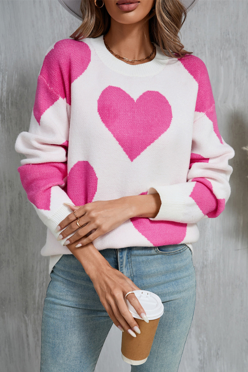 Angel Wings Contrast Heart Dropped Shoulder Long Sleeve Sweater-TOPS / DRESSES-[Adult]-[Female]-2022 Online Blue Zone Planet