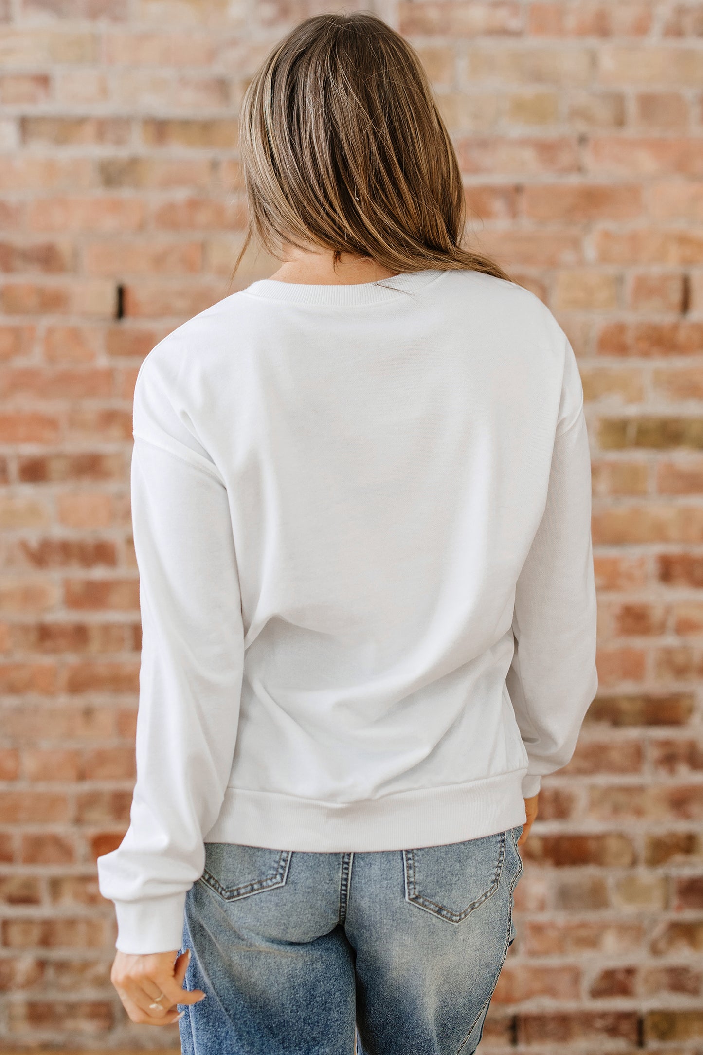 White Pearl Plaid Christmas Tree Patched Drop Shoulder Sweatshirt-Tops/Sweatshirts & Hoodies-[Adult]-[Female]-2022 Online Blue Zone Planet