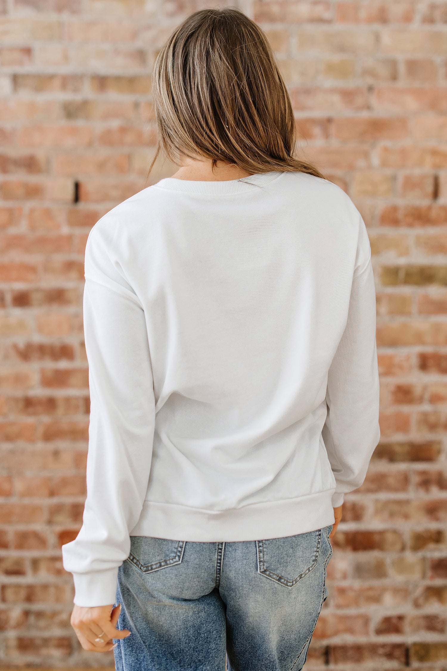 White Pearl Plaid Christmas Tree Patched Drop Shoulder Sweatshirt-Tops/Sweatshirts & Hoodies-[Adult]-[Female]-2022 Online Blue Zone Planet