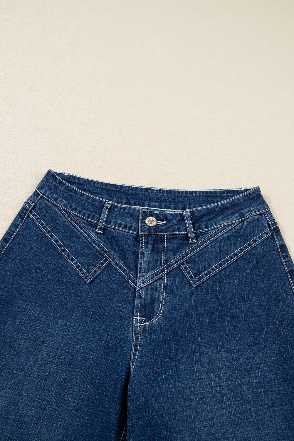 Sail Blue Stitched Waist Detail Loose Cuffed Jeans-Bottoms/Jeans-[Adult]-[Female]-2022 Online Blue Zone Planet