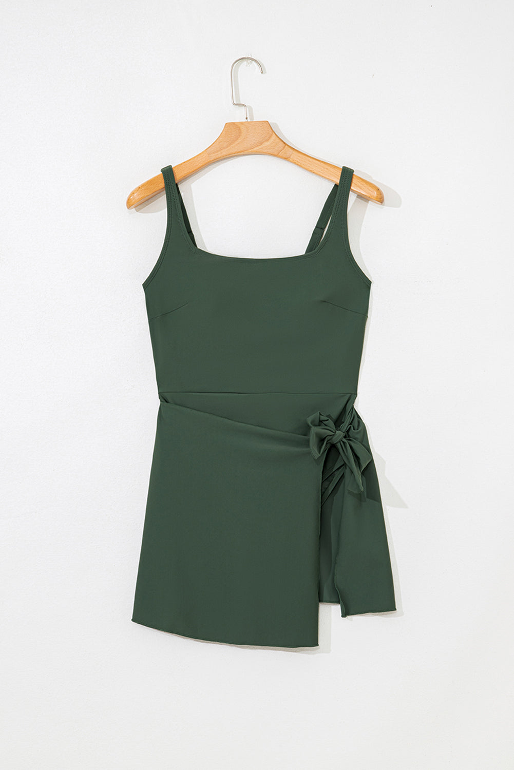 Mist Green Side Tied Waist Square Neck Adjustable Straps A-line One Piece Swim Dress-TOPS / DRESSES-[Adult]-[Female]-2022 Online Blue Zone Planet