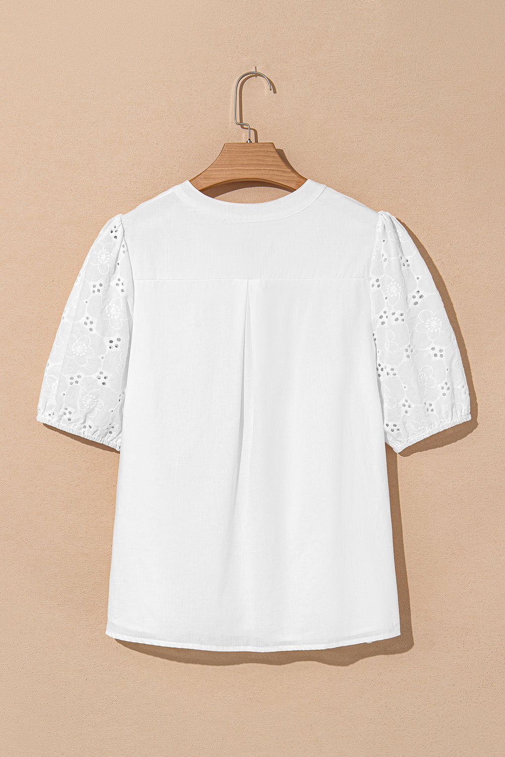 Sky Blue Lace Crochet V Neck Half Sleeve Embroidery Button Down Blouses Casual Shirts-Blouses & Shirts-[Adult]-[Female]-2022 Online Blue Zone Planet