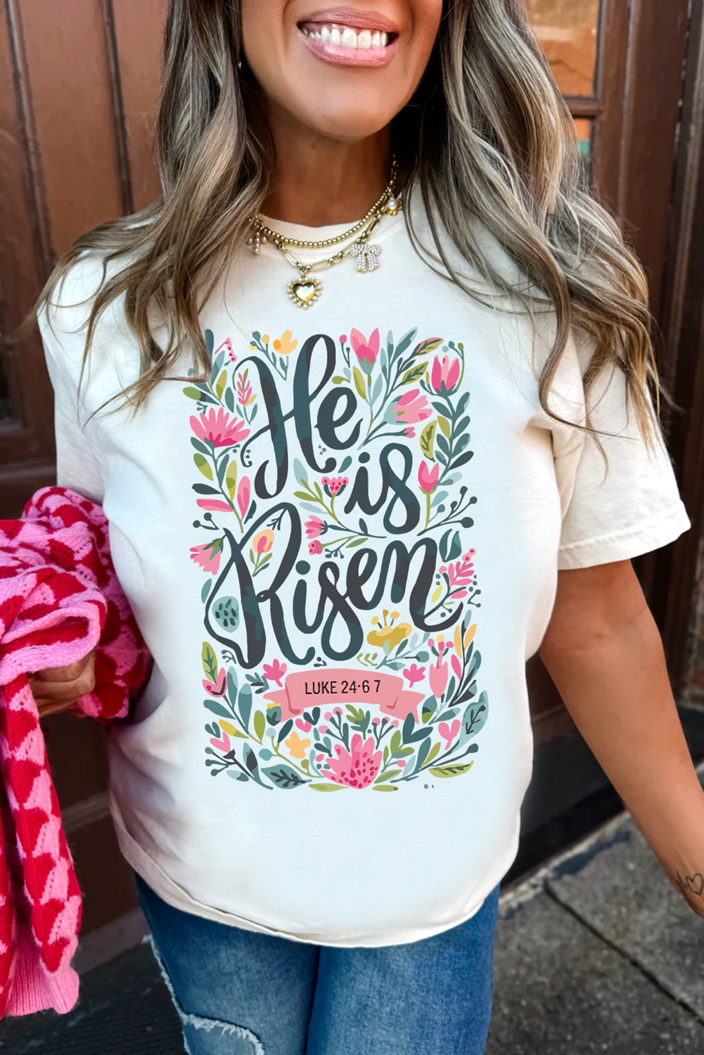 White He is Risen Floral Printed T Shirt-Graphic/Graphic Tees-[Adult]-[Female]-2022 Online Blue Zone Planet