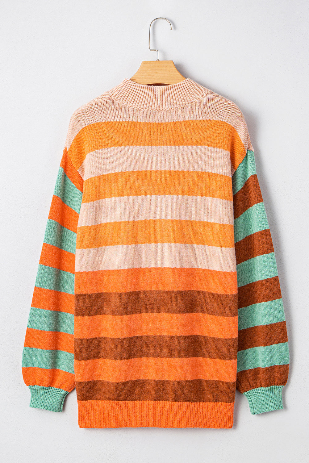 Orange Stripe Color Block High Neck Drop Shoulder Cozy Sweater-Sweaters & Cardigans/Sweaters-[Adult]-[Female]-2022 Online Blue Zone Planet