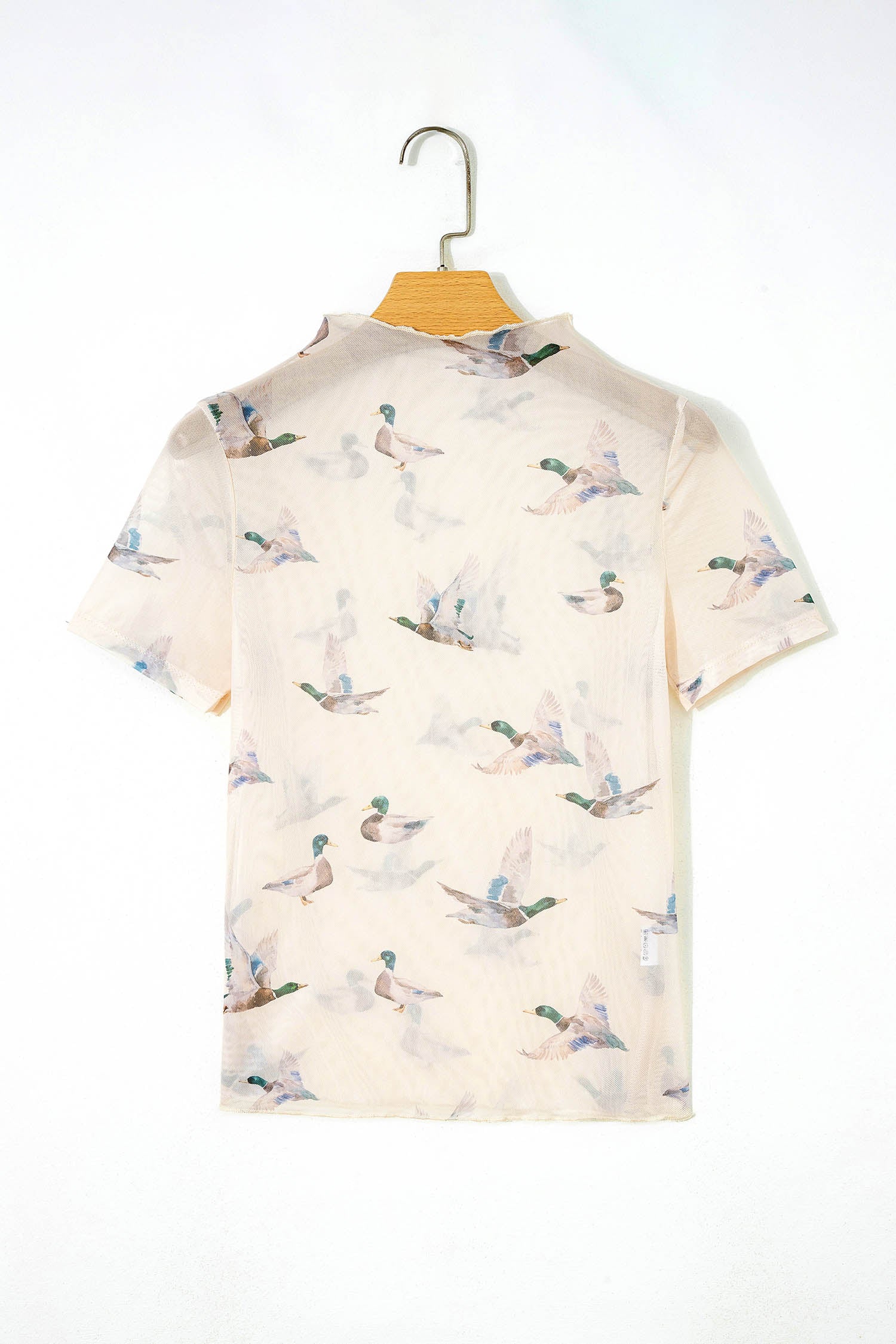 Beige Mallard Sheer Mesh Short Sleeve Top-Tops/Tops & Tees-[Adult]-[Female]-2022 Online Blue Zone Planet