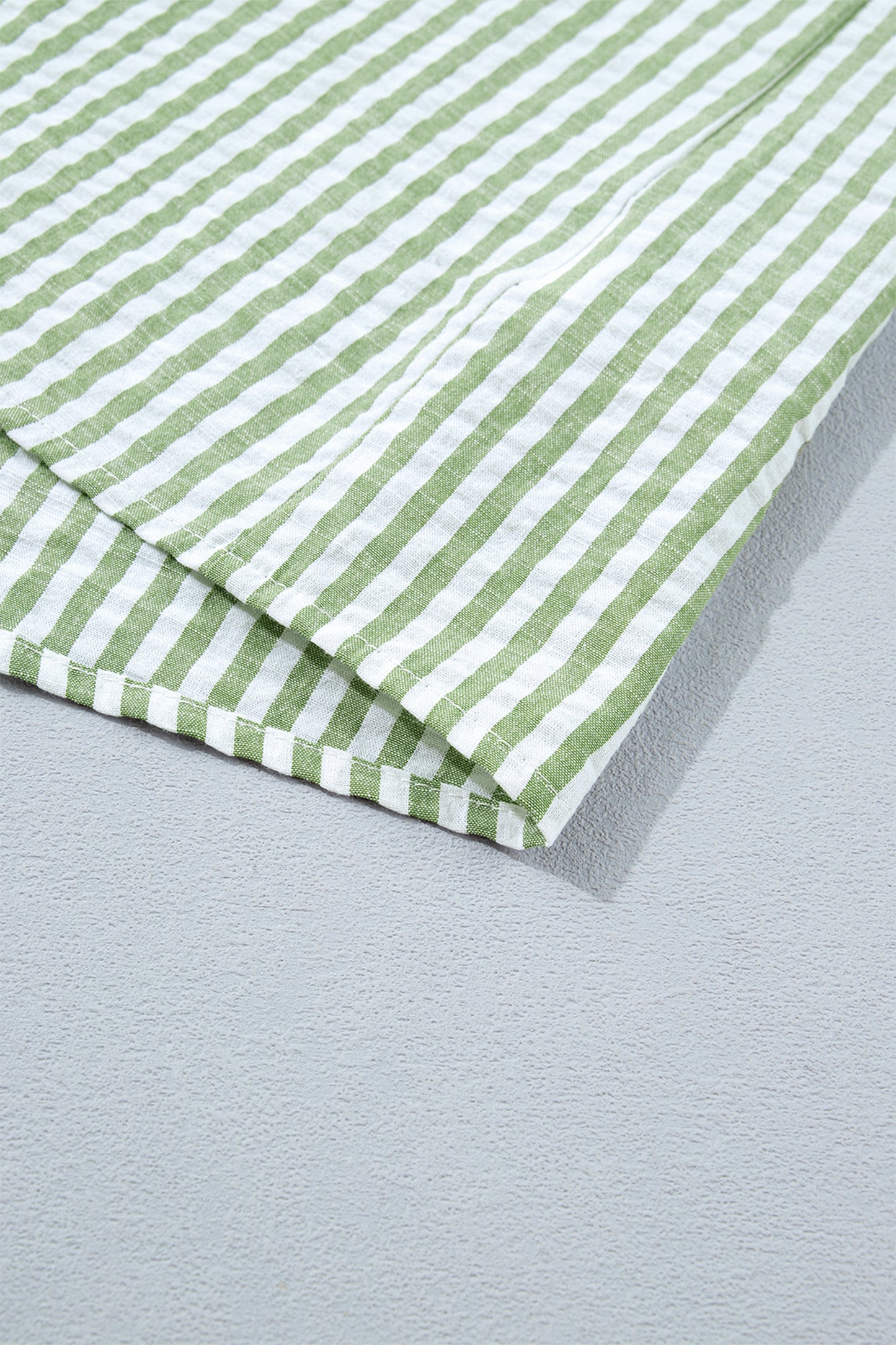 Green Stripe Shirt Collar Half Sleeve Blouse-Tops/Blouses & Shirts-[Adult]-[Female]-2022 Online Blue Zone Planet